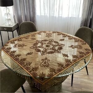 Elegant Brown and Gold  beaded Tablecloth, handmade in India 🇮🇳